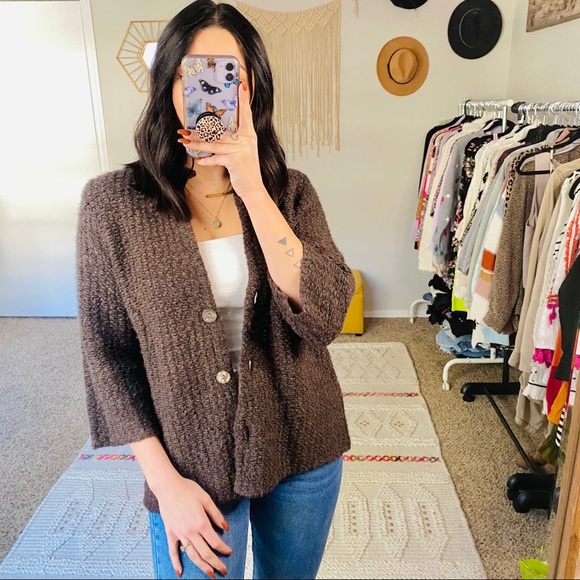 Eileen Fisher Wool Alpaca Blend Brown Cardigan - Picture 8 of 10